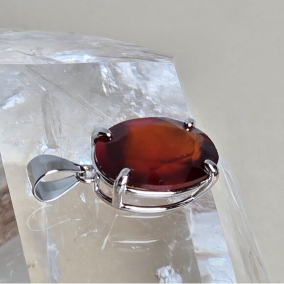 925 Sterling Silver Pendant with Natural Hessonite Garnet 14x10mm Gem - Picture 5 of 7